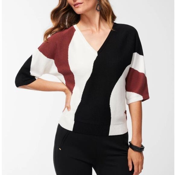 Chico's Sweaters - Chico's Abstract Print Intarsia Sweater Sz 1 (M) Pullover Dolman Sleeves Classic